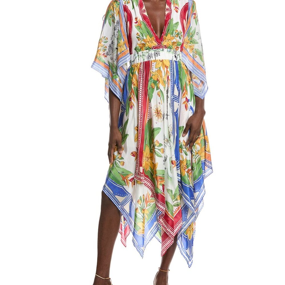 NWT Off-White Tropical Destination Kimono Sleeve Midi Dress FARM RIO